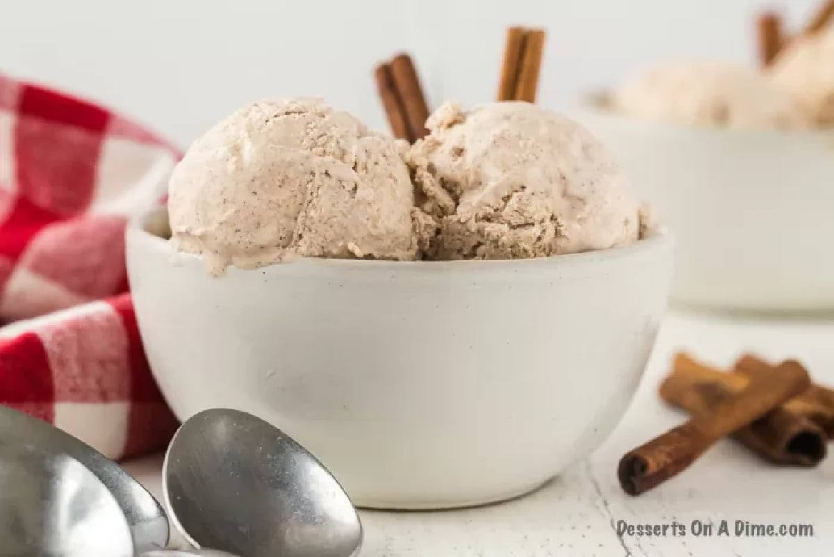 Cinnamon ice cream in a bowl.