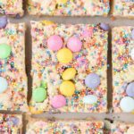Easter Rice Krispie Treats cut into squares.