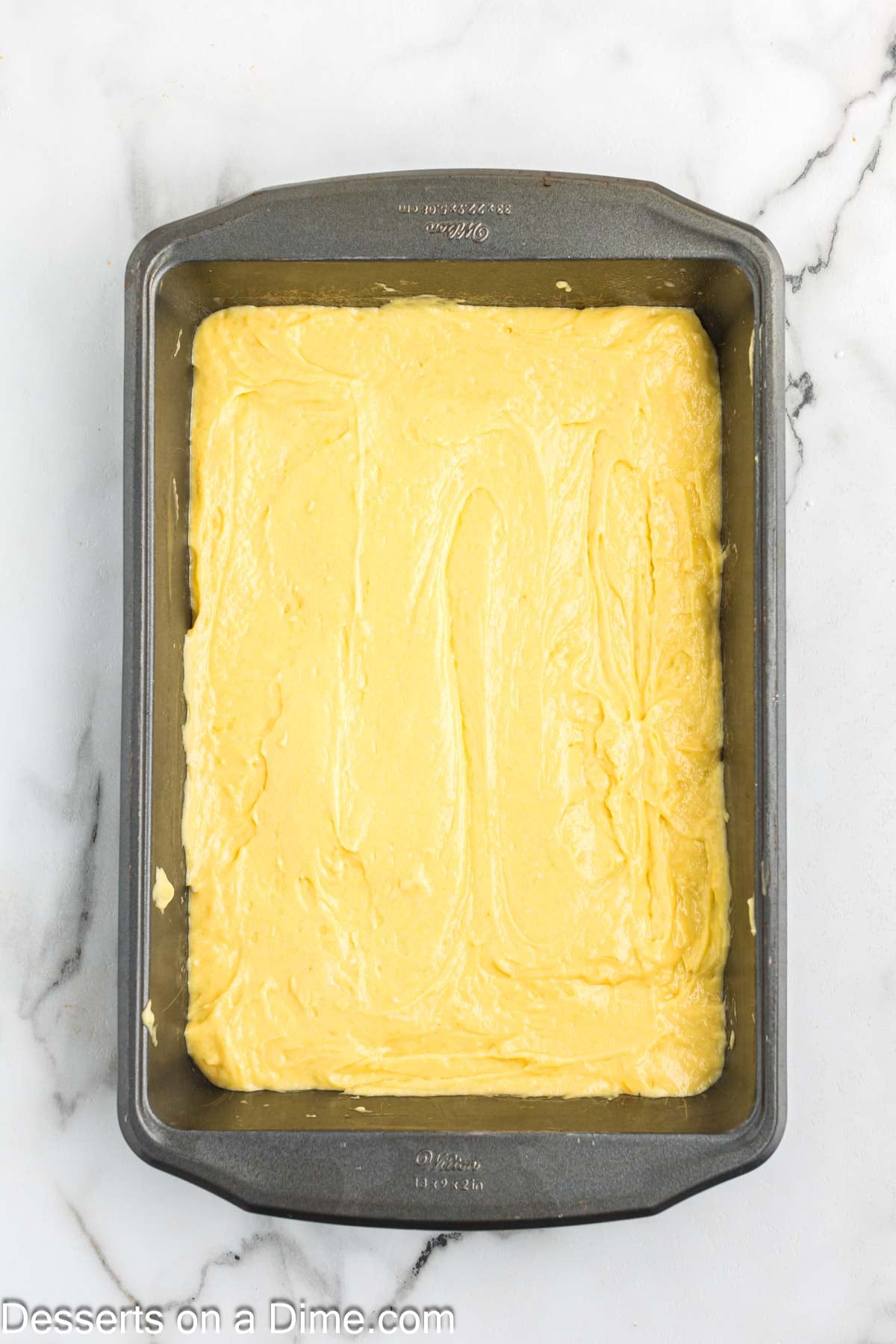 Batter in baking dish. 