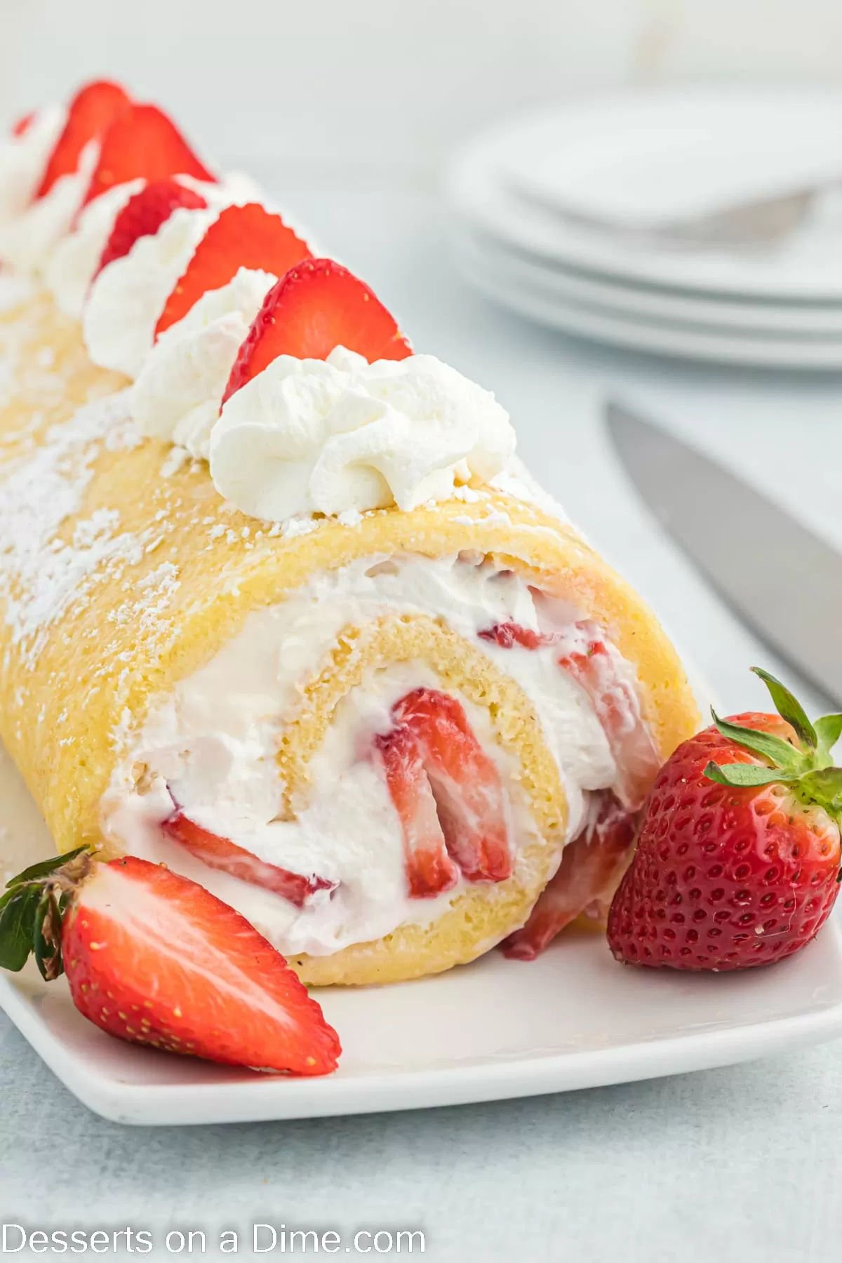 Strawberry Shortcake Roll on a platter