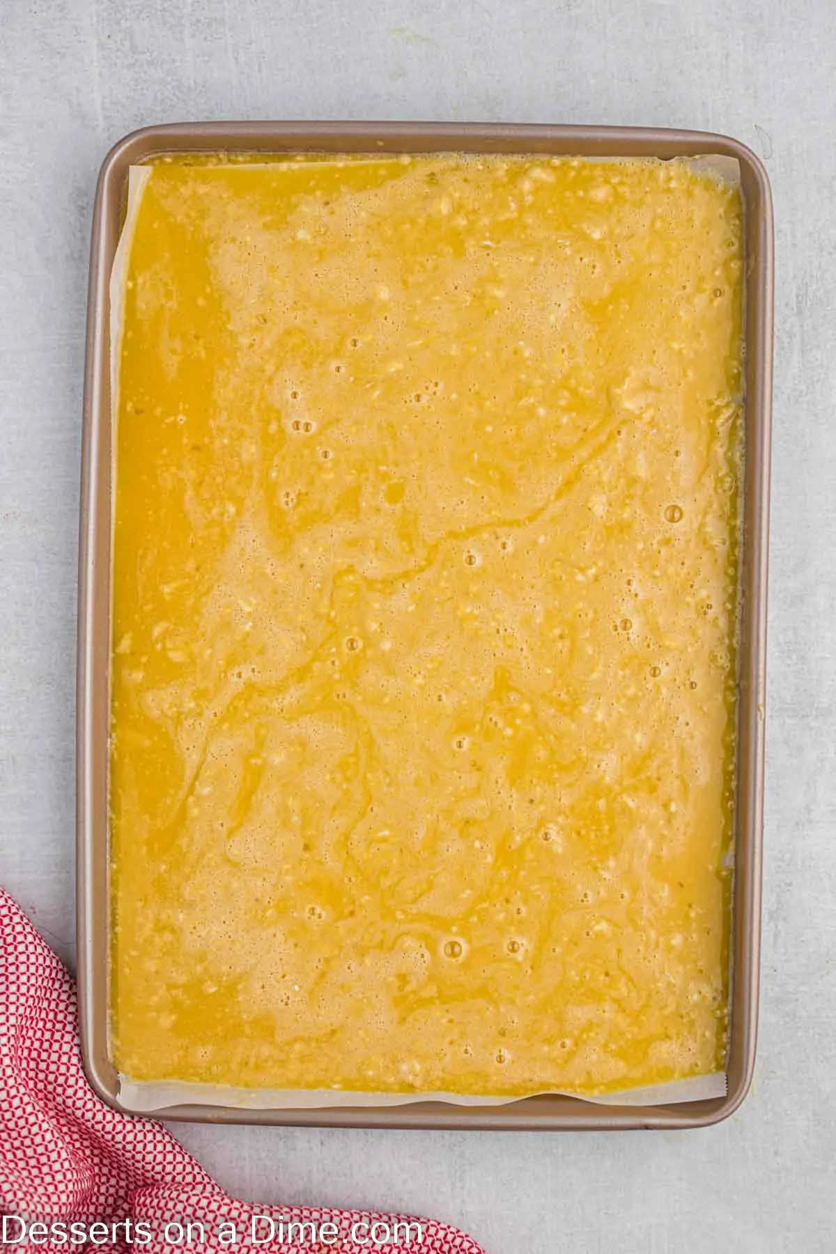 Batter spread into pan.