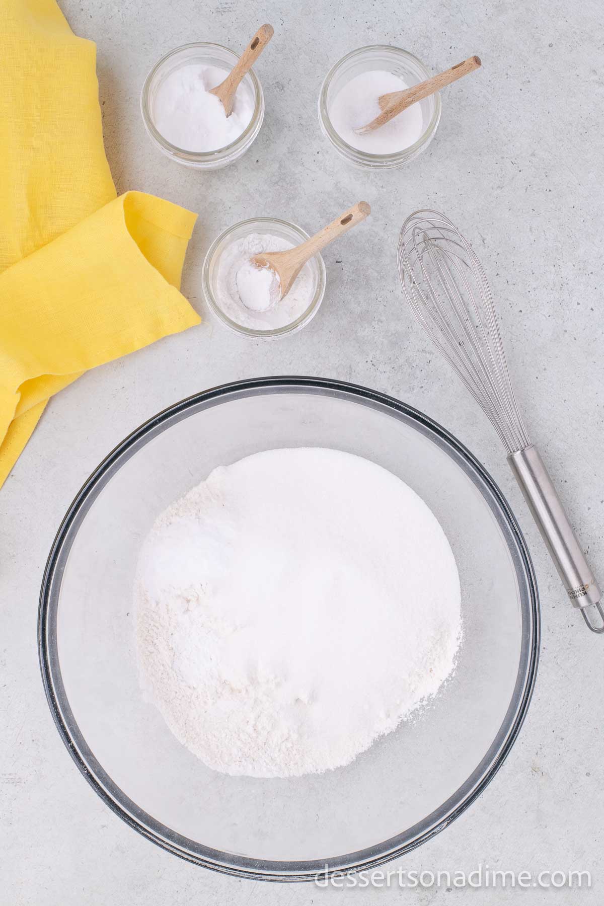 Mixing bowl with dry ingredients.