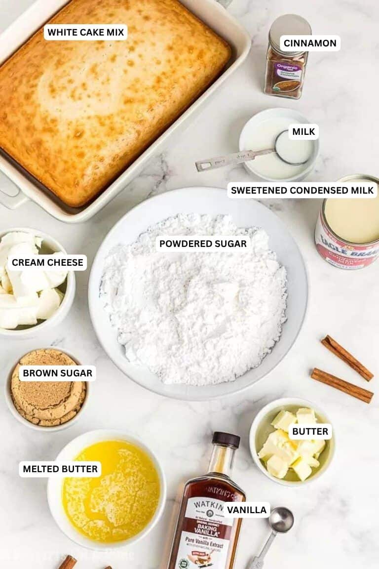 Cinnamon Roll Poke Cake Recipe is a yummy cake with lots of cinnamon and cream cheese icing. Enjoy everything you love about cinnamon rolls in an easy cake. Ingredients for recipe: sweetened condensed milk, powdered sugar, cream cheese, brown sugar, butter, vanilla and melted butter.