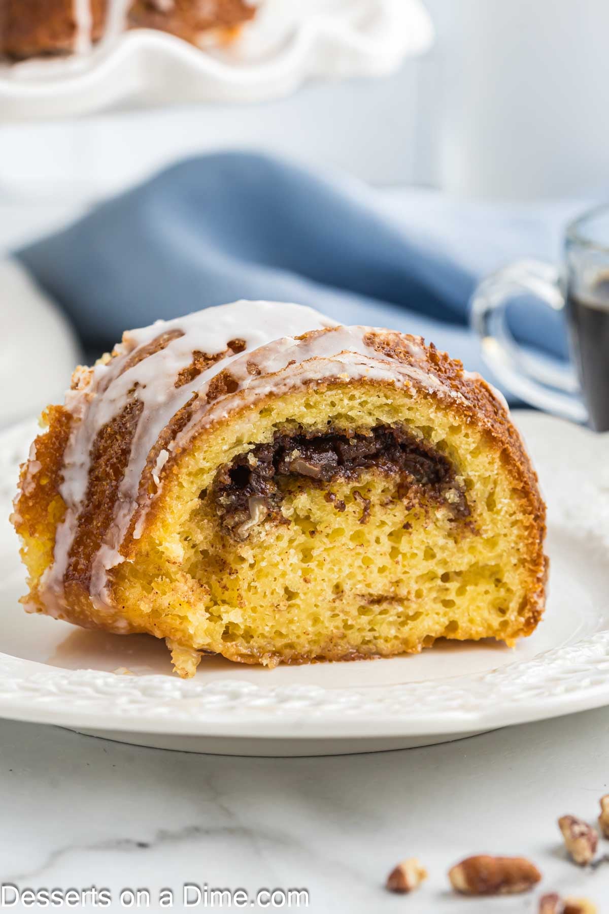 Slice of Sock it to me Bundt Cake on a plate.