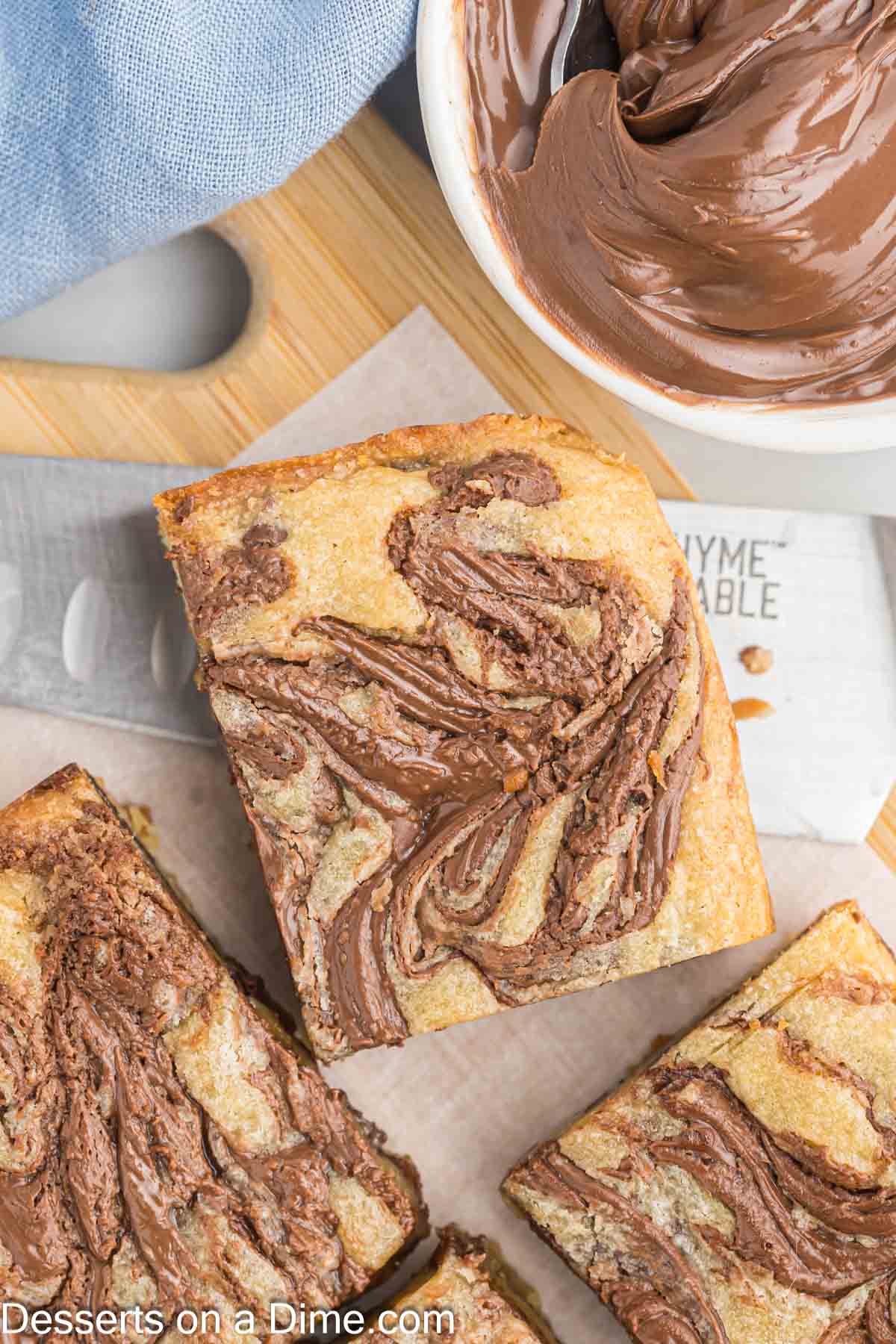 Nutella Bars cut into squares. 