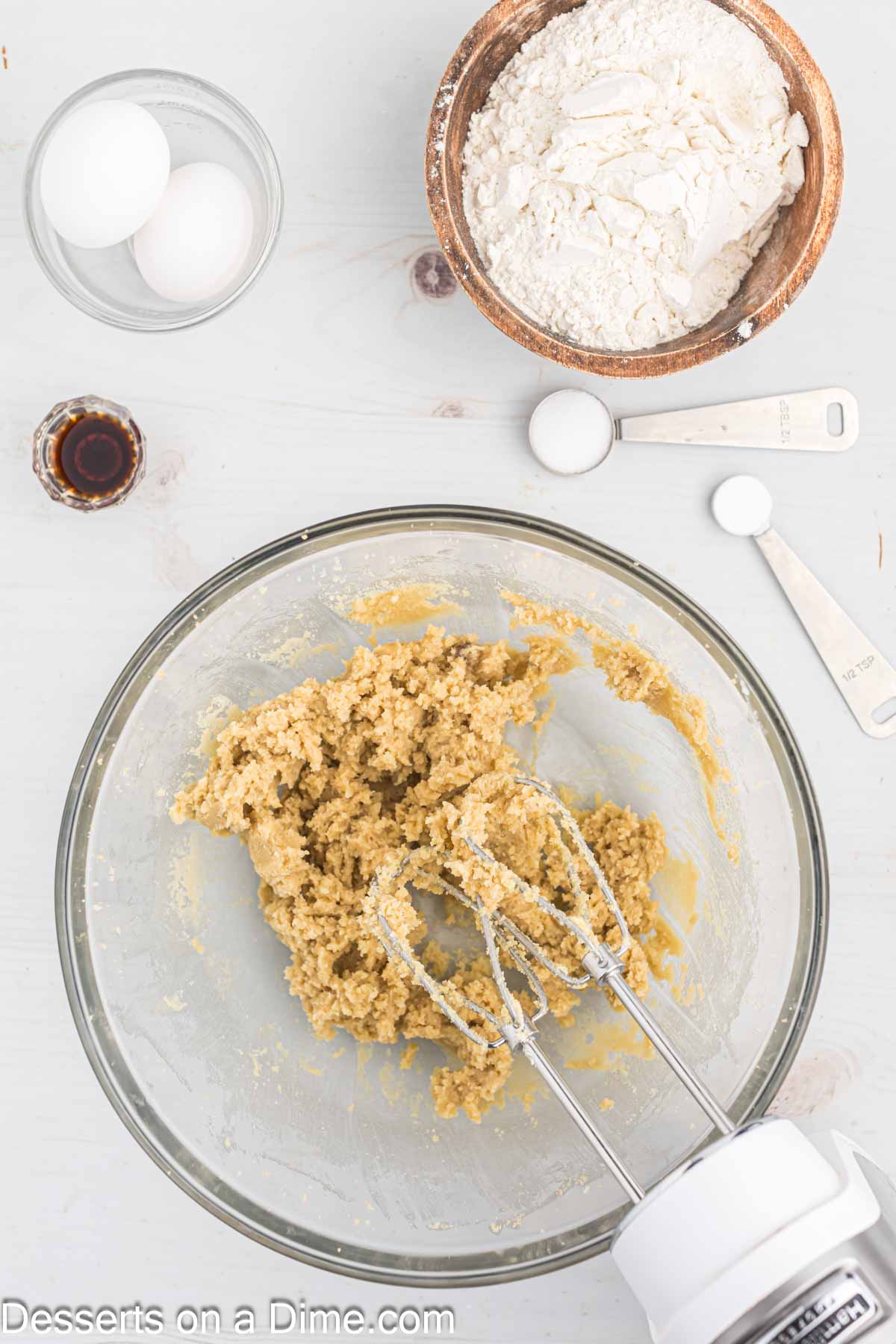 Butter and brown sugar combined in a bowl. 