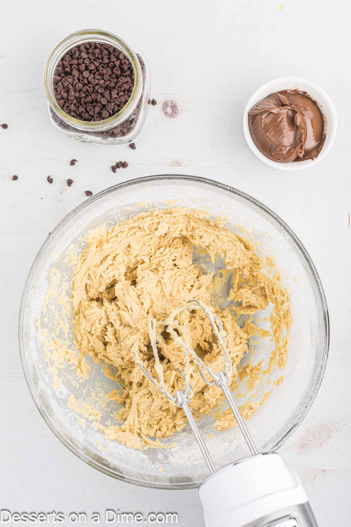 Dry ingredients mixed into wet ingredients.