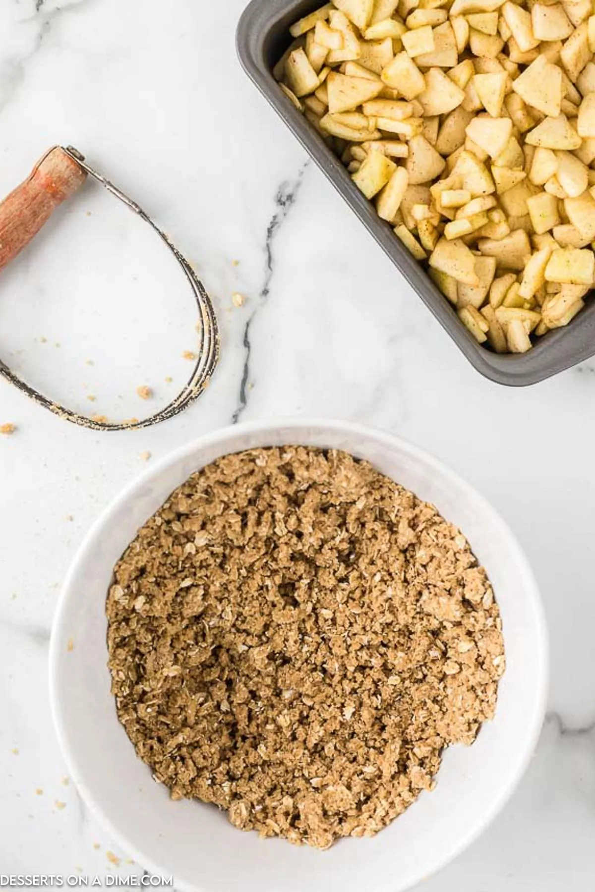 Butter cut into toping mixture. 