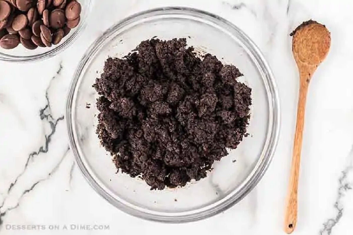 Bowl of crushed oreo cookies. 