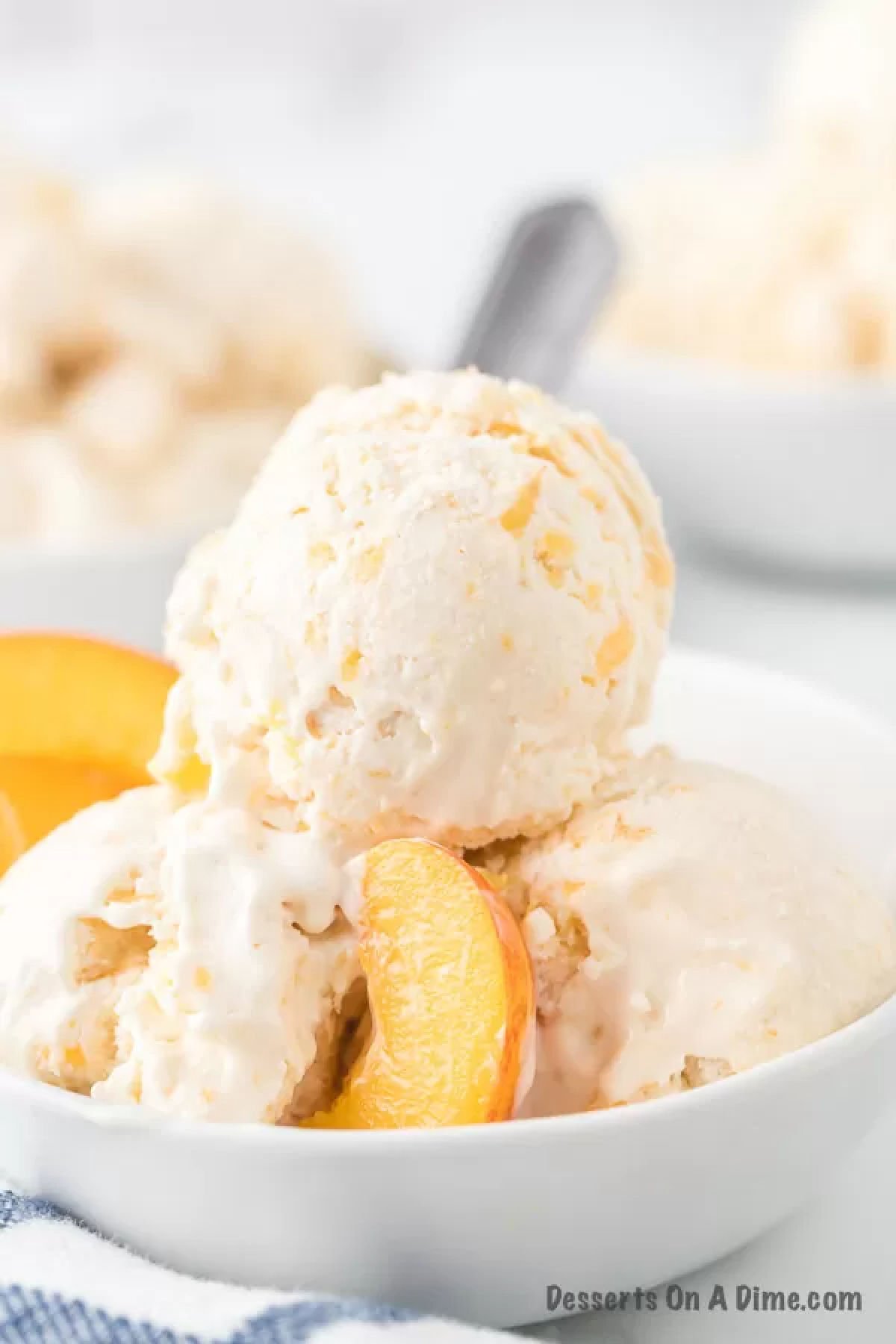 Bowl of peach ice cream. 