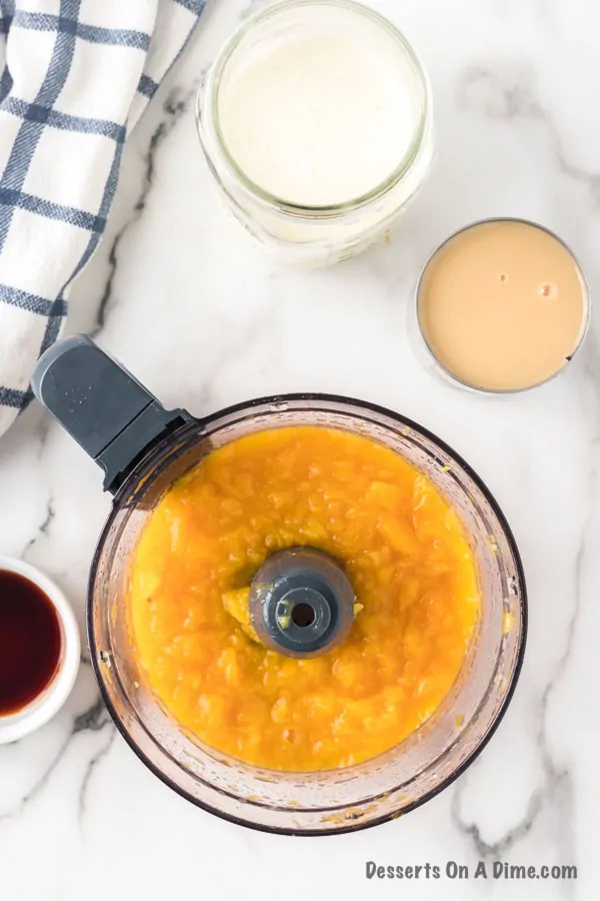 Peaches in food processor. 