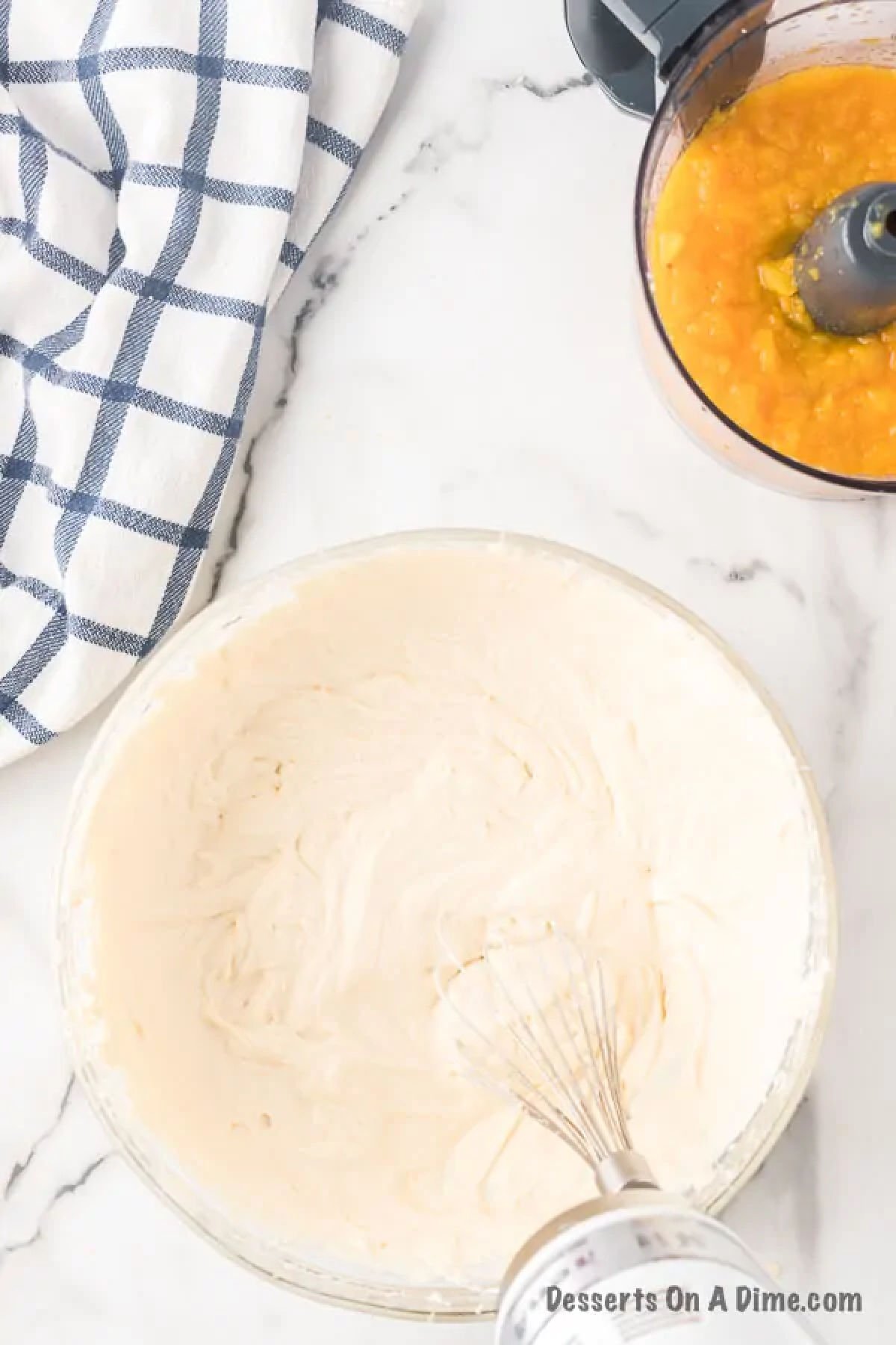 Ice cream base being combined in a bowl. 