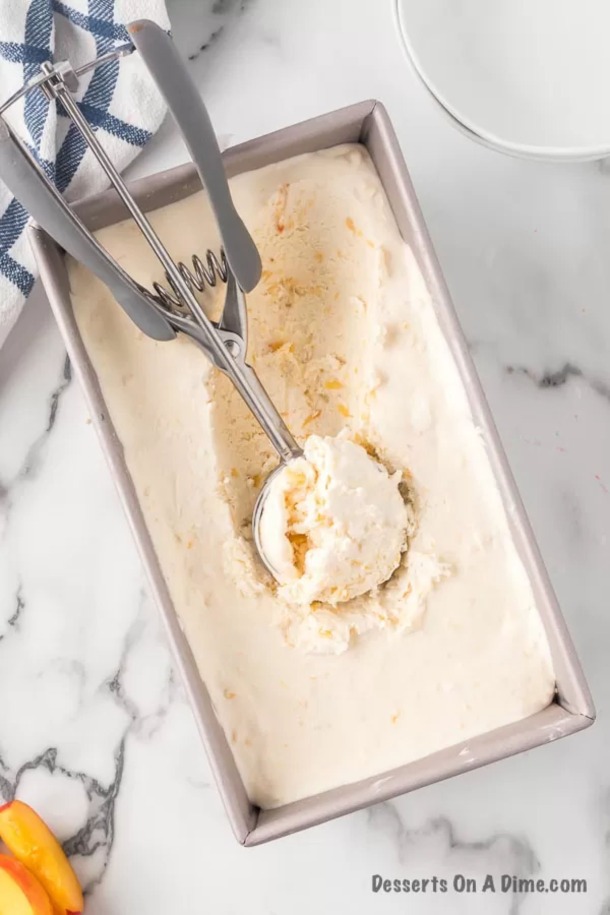 Peach Ice cream in loaf pan. 