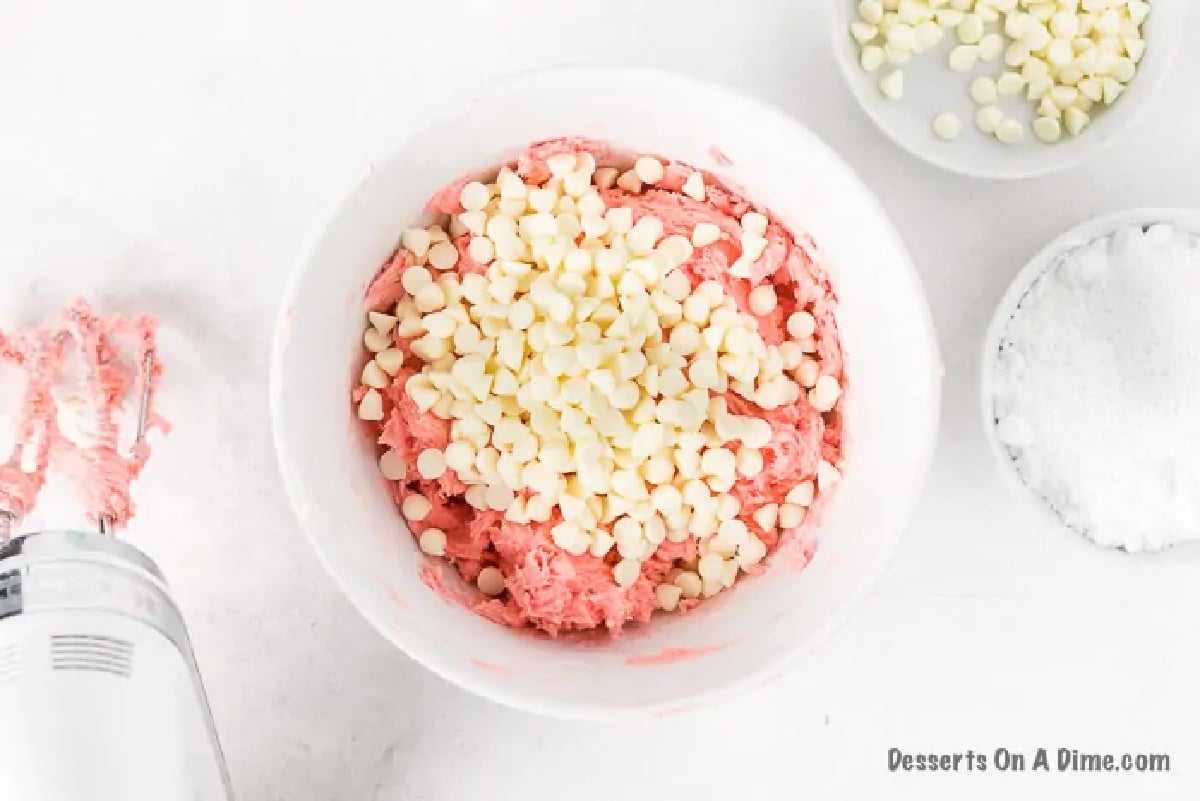 Fold white chocolate chips into batter. 