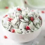 Grinch Puppy chow in a bowl.