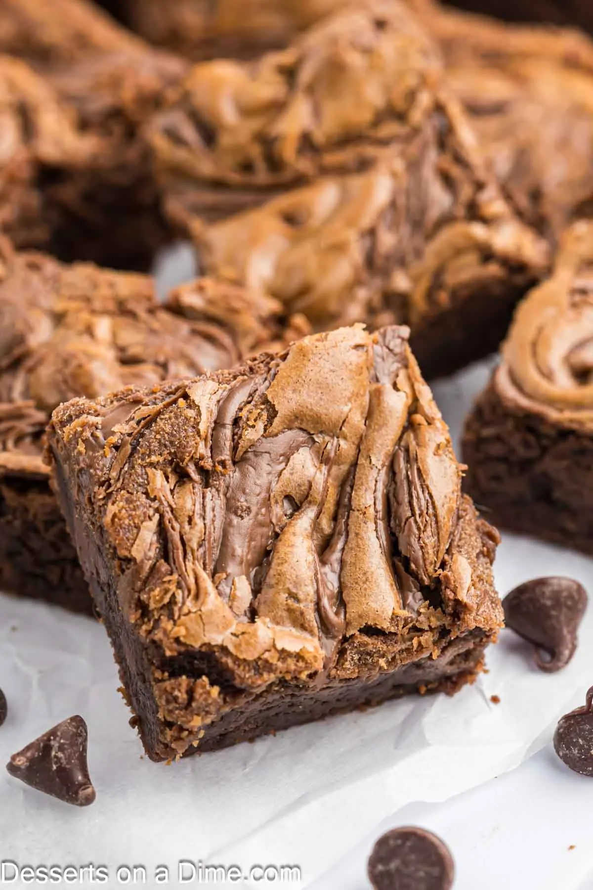 Nutella brownies cut into square. 