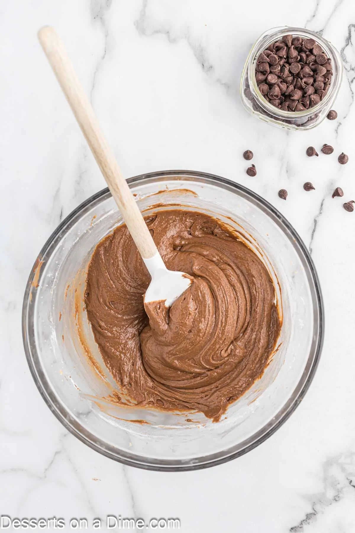 Nutella brownie batter in a bowl. 