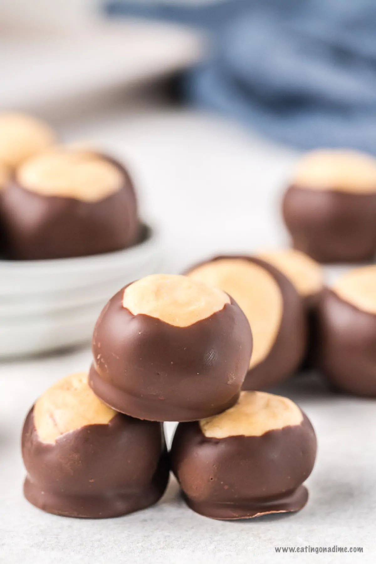 Buckeye Peanut Butter Balls stacked together.