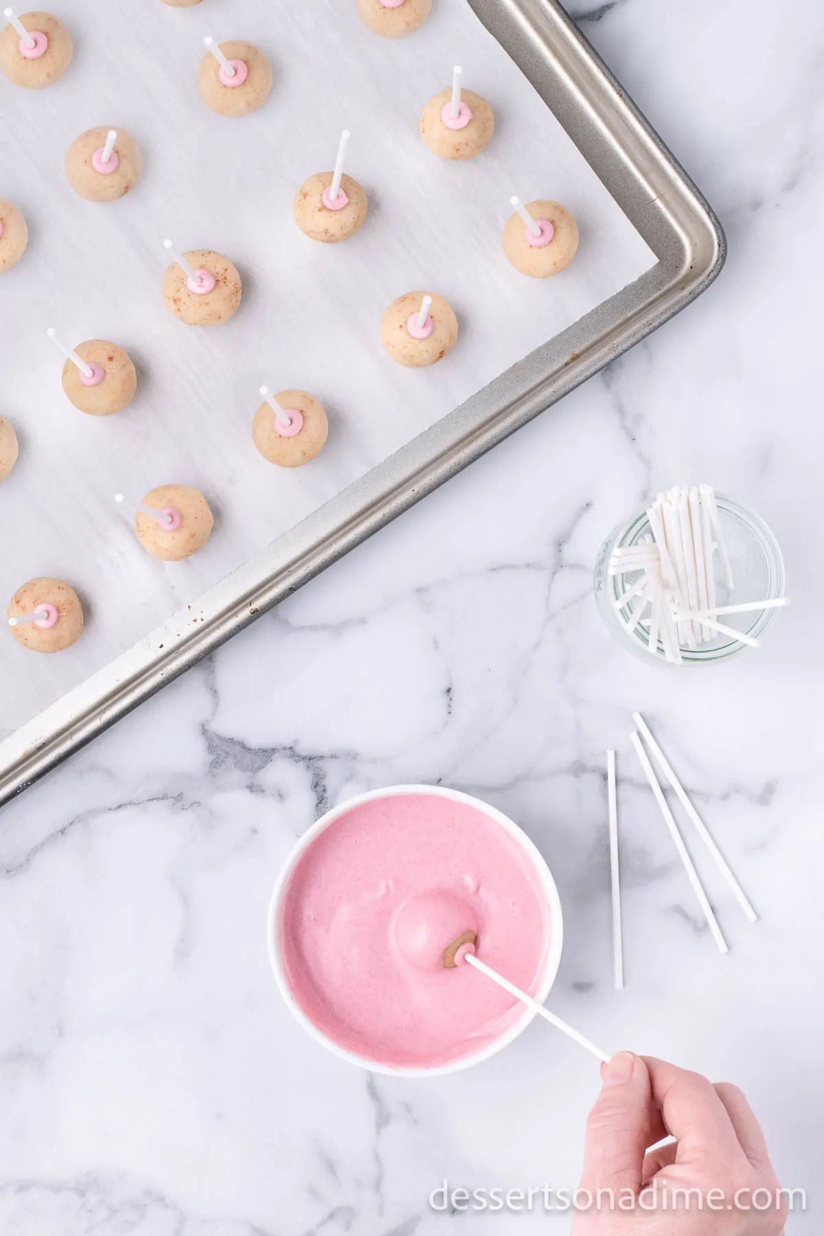 Cake pops coated in candy melts. 