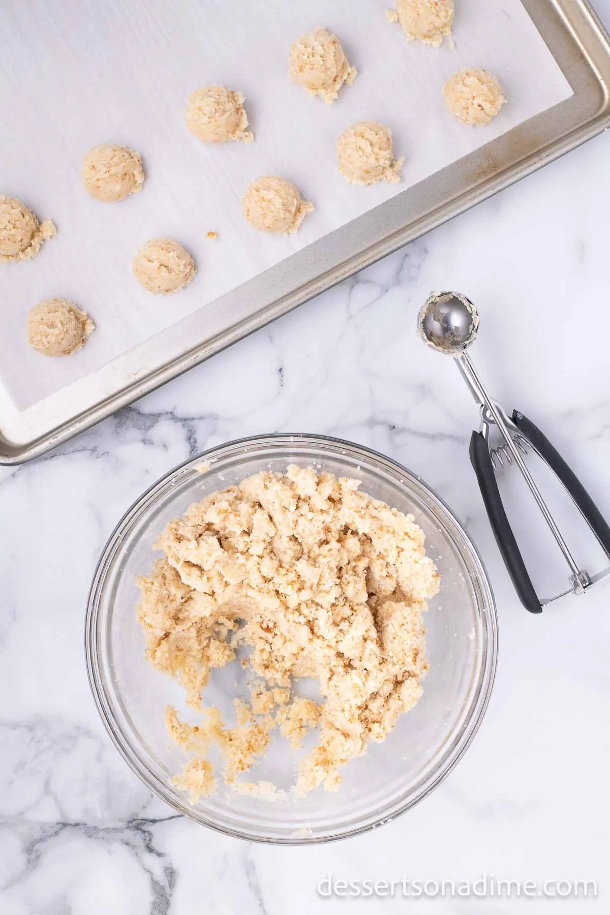 Mixing bowl with cake and frosting combined. 