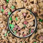 Christmas Chex Mix in a bowl.