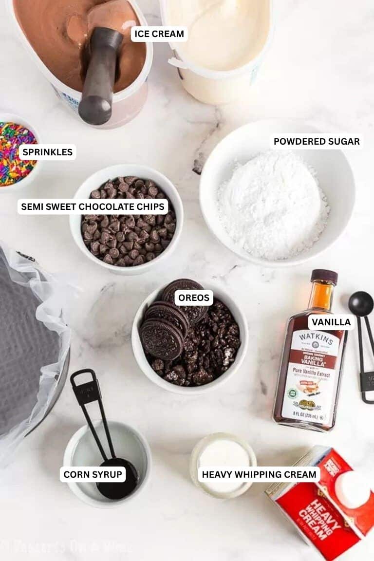 Save money and learn how to make ice cream cake at home. This COPYCAT DAIRY QUEEN ICE CREAM CAKE is so easy to make and tastes amazing. Ingredients for recipe: ice cream, powdered sugar, sprinkles, chocolate chips, oreos, vanilla, corn syrup and heavy whipping cream.