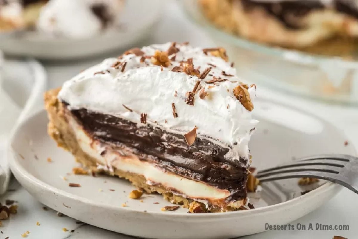 Slice of Arkansas Possum Pie on a plate.