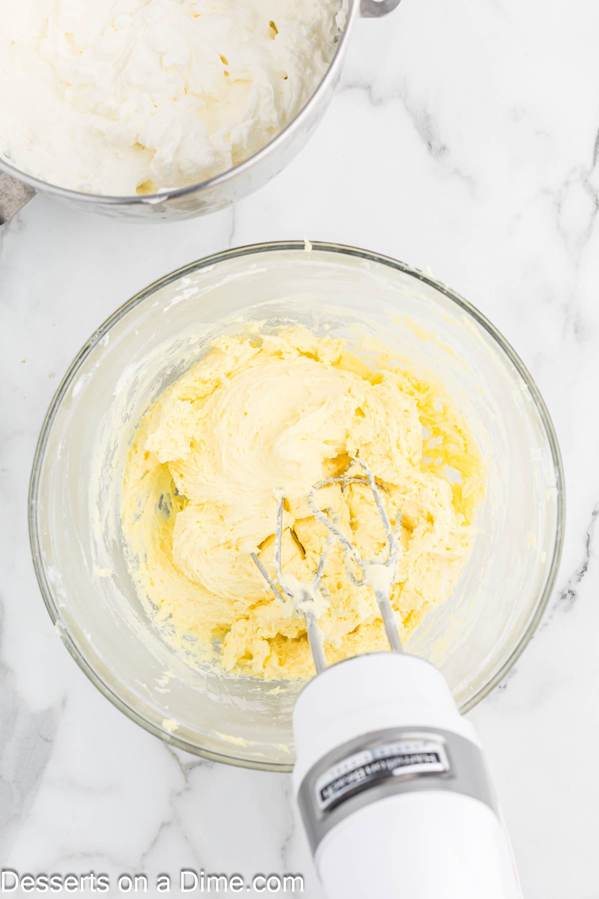 Pudding mix added to the bowl and combined. 