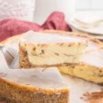 Slice of Cinnamon Roll Cake being served.
