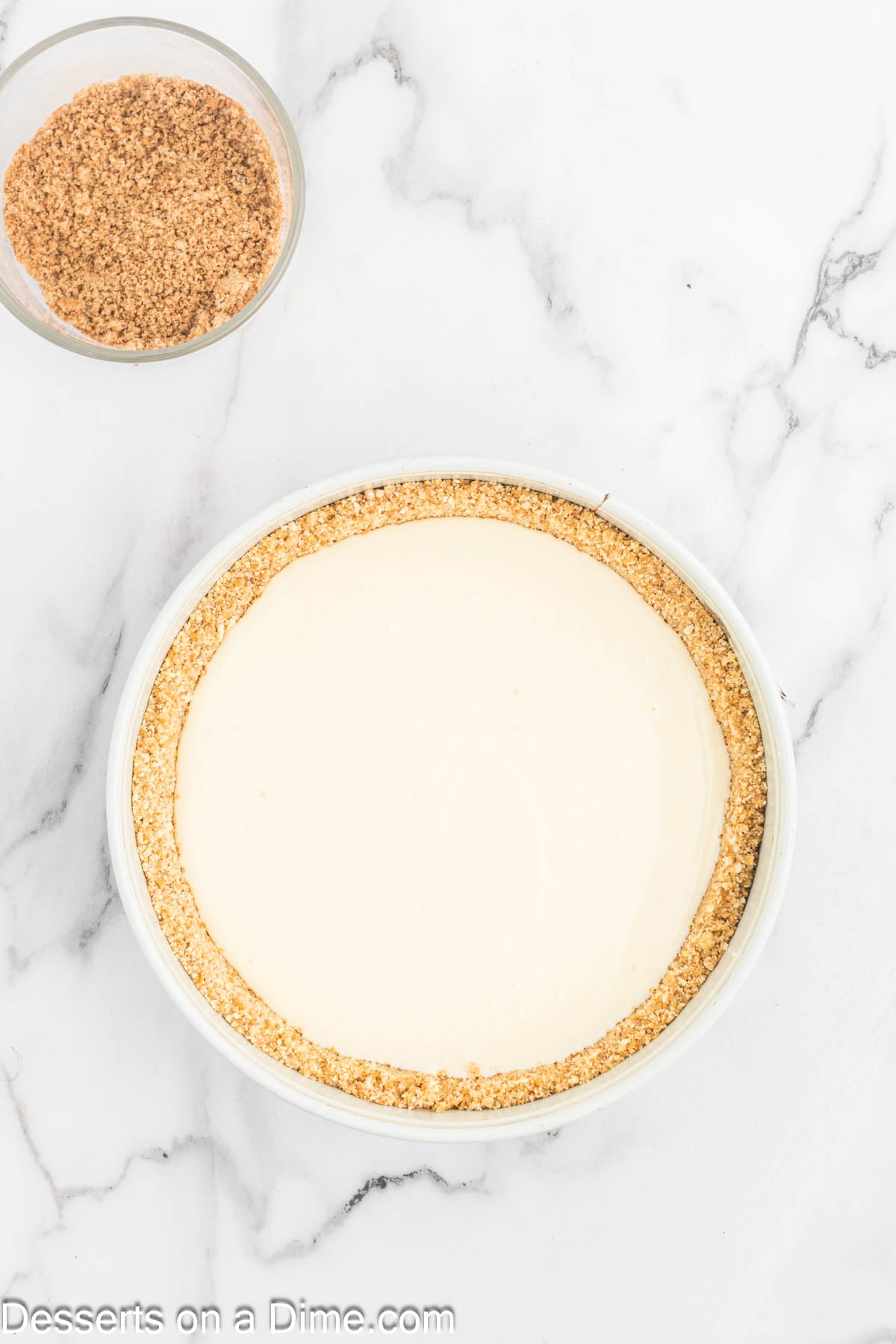 Cream cheese mixture poured on top of crust. 