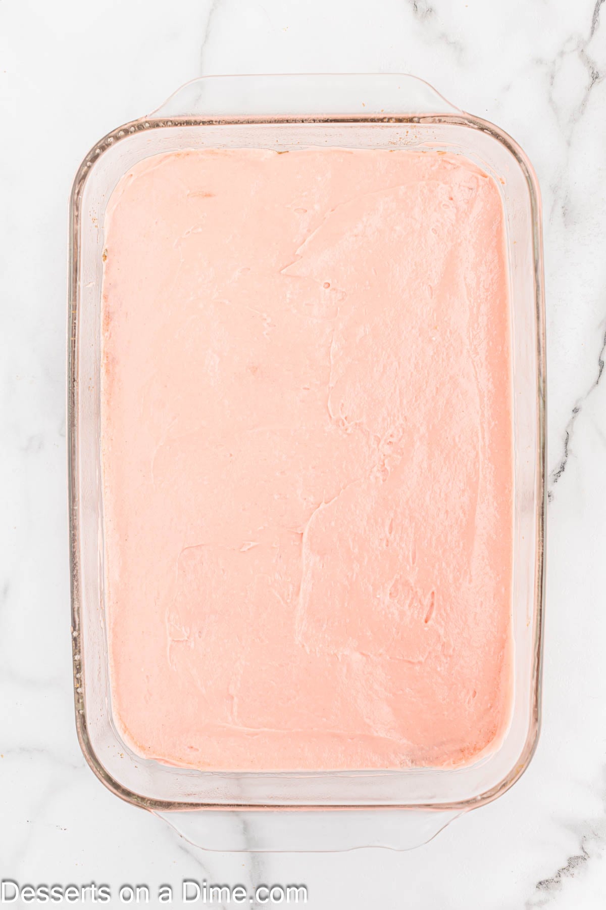 Batter spread on top of brown sugar mixture. 