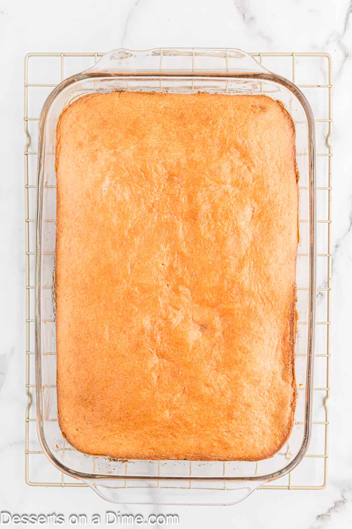 Cake baked and cooling in pan. 