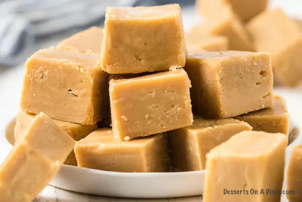 Peanut butter cut into squares.