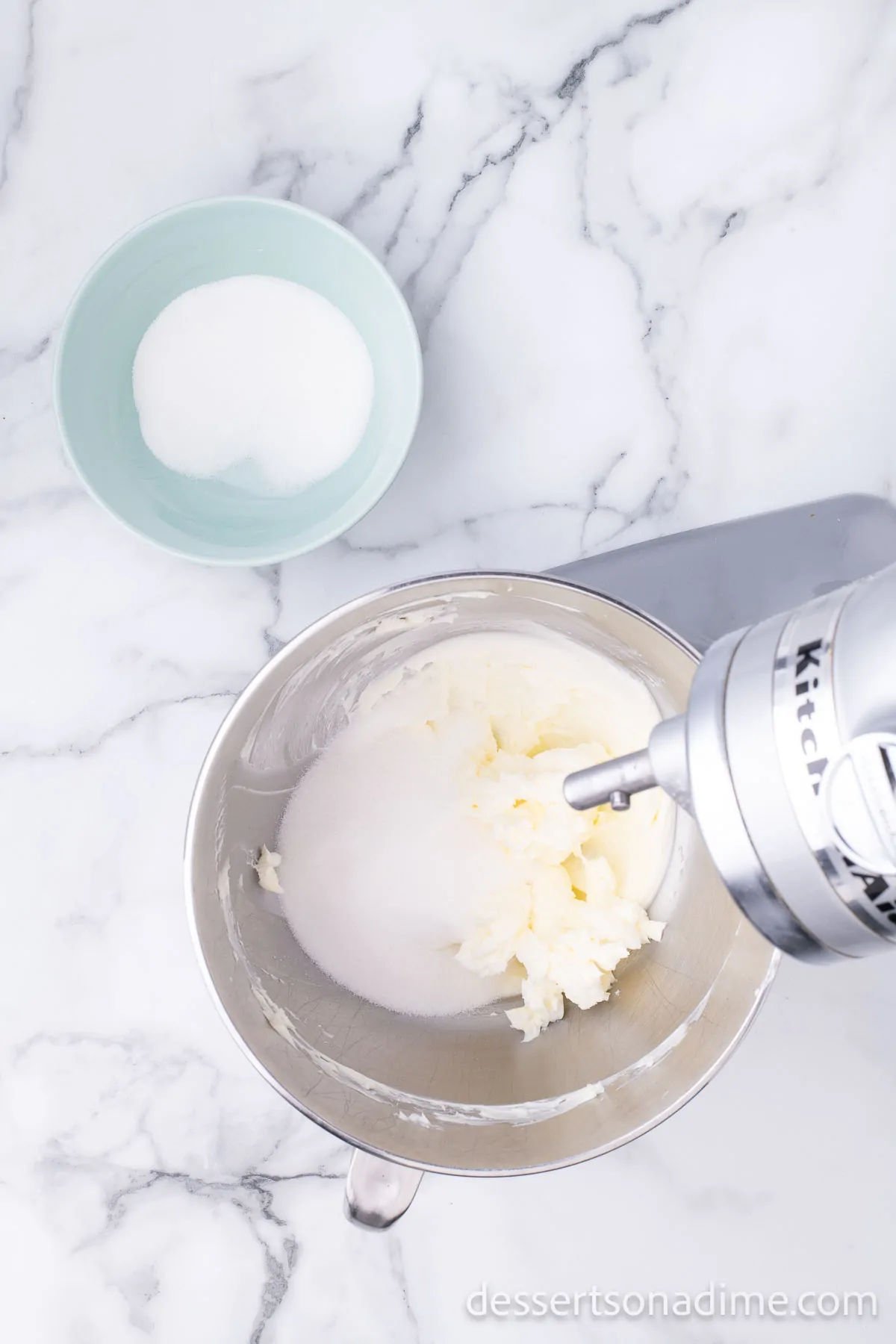 Butter and sugar being creamed together.