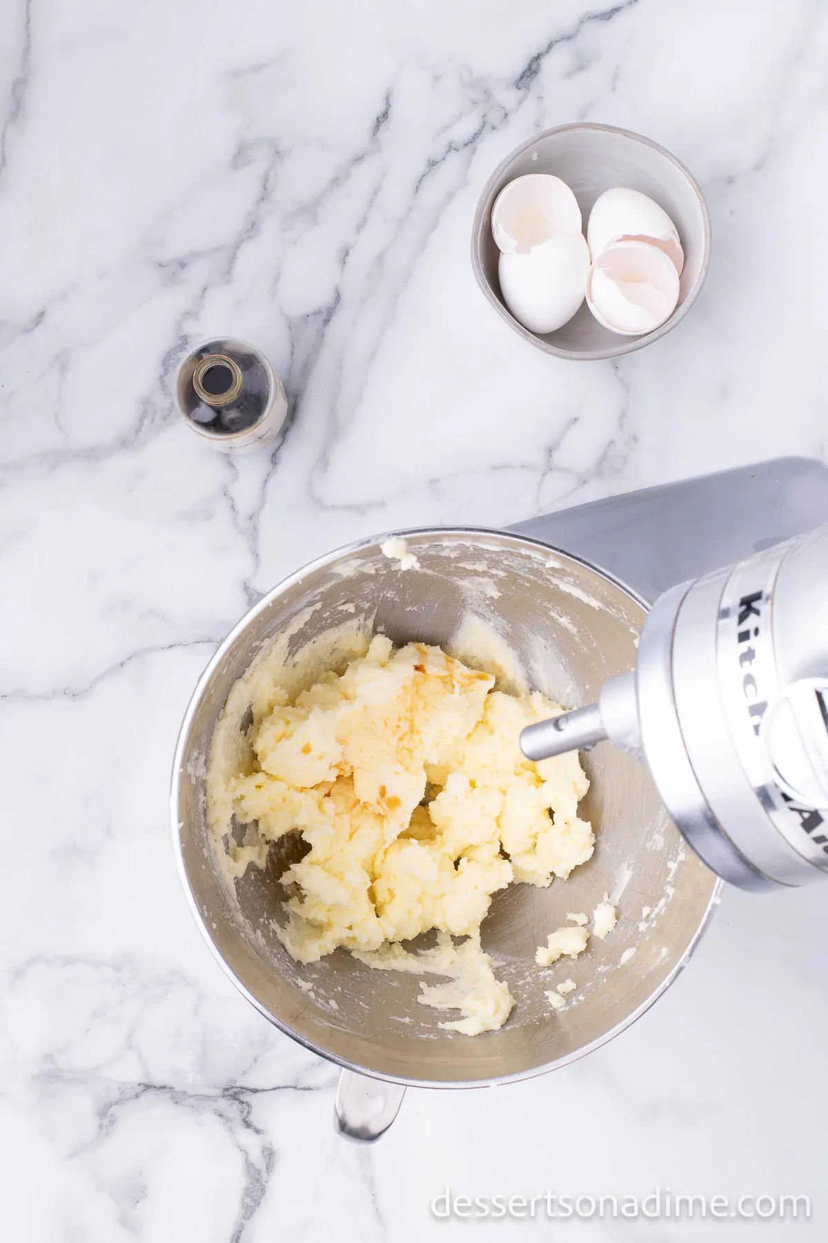 Eggs added to butter mixture.