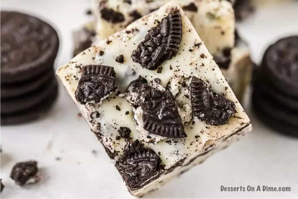 3 Ingredient Oreo Fudge cut into squares.
