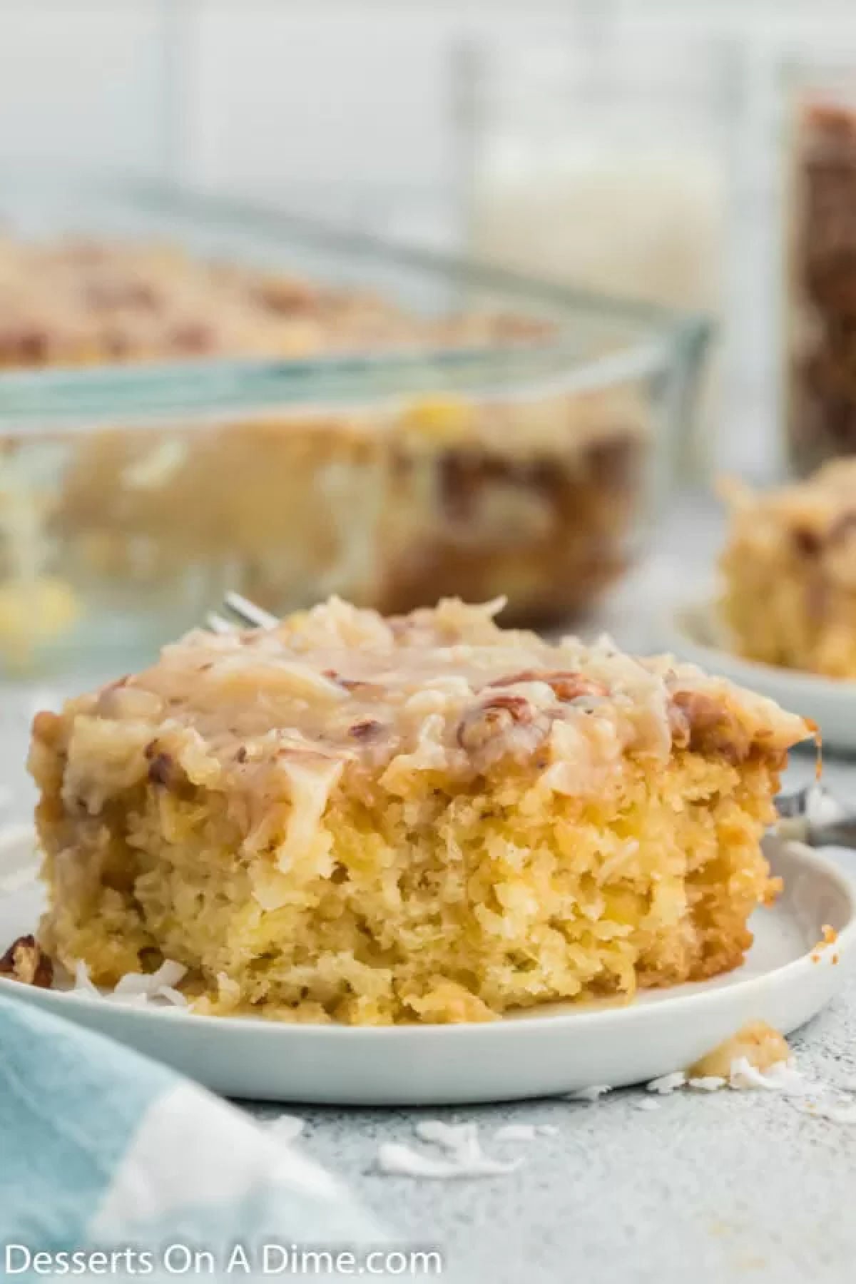 Tornado cake sliced on a plate. 