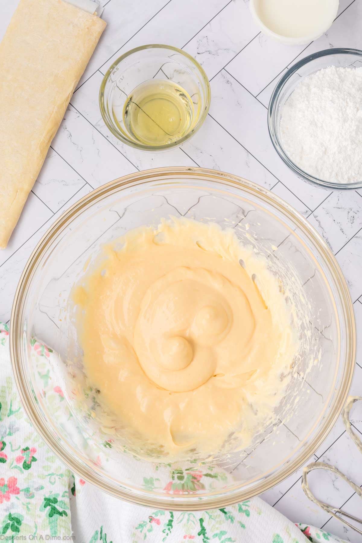 Cream cheese mixture combined in bowl. 