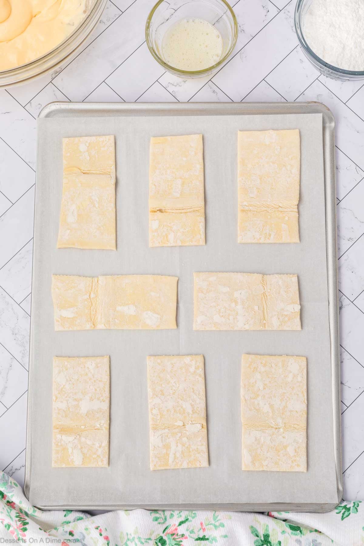 Pastry on baking sheet. 