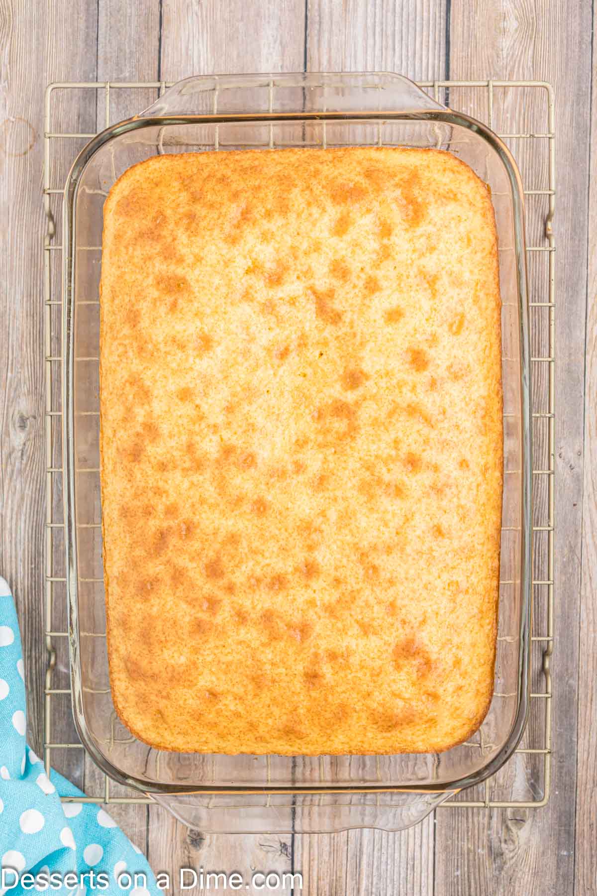 Cake batter cooling in pan.