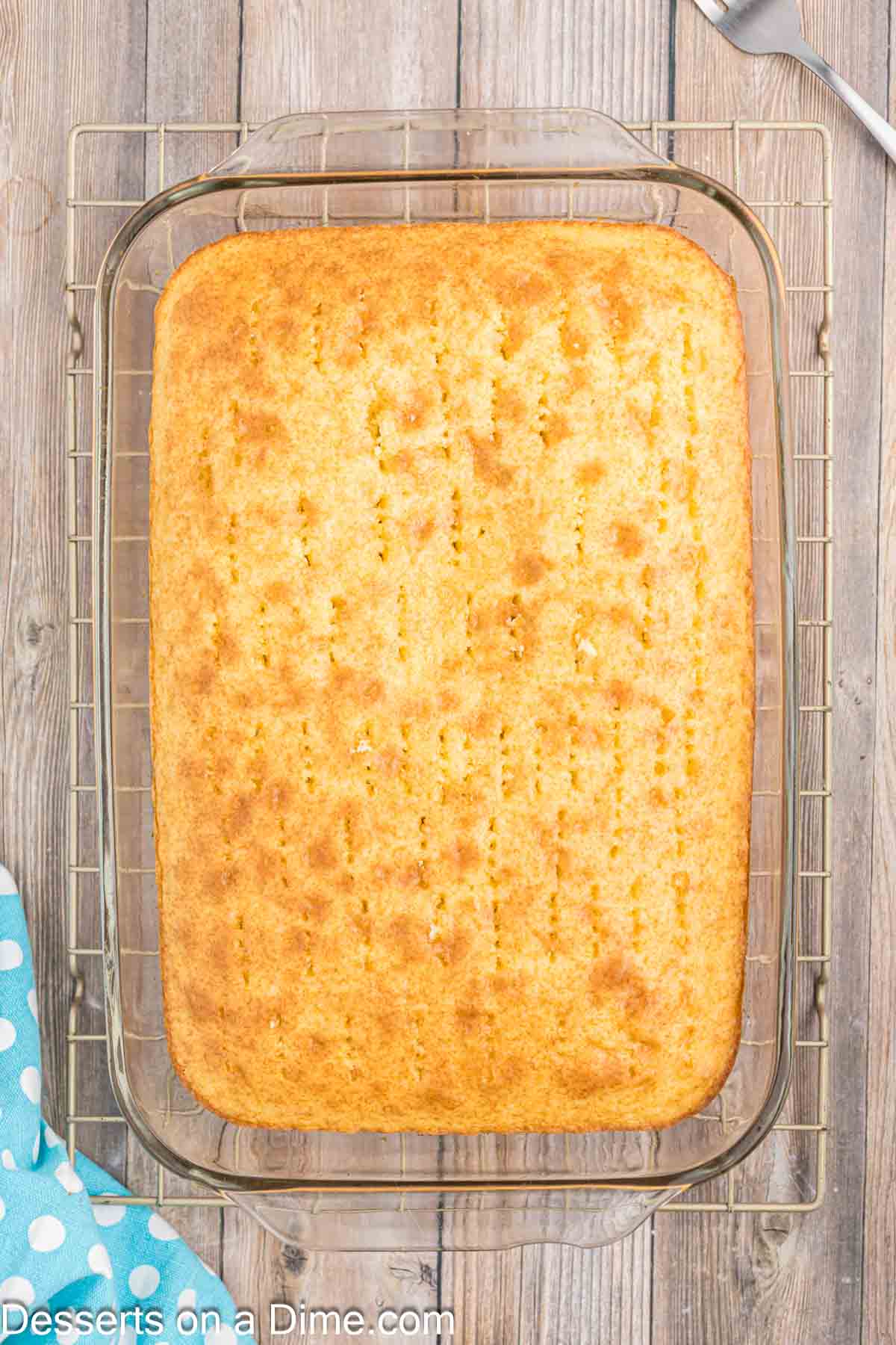 Cake with holes poked all over.