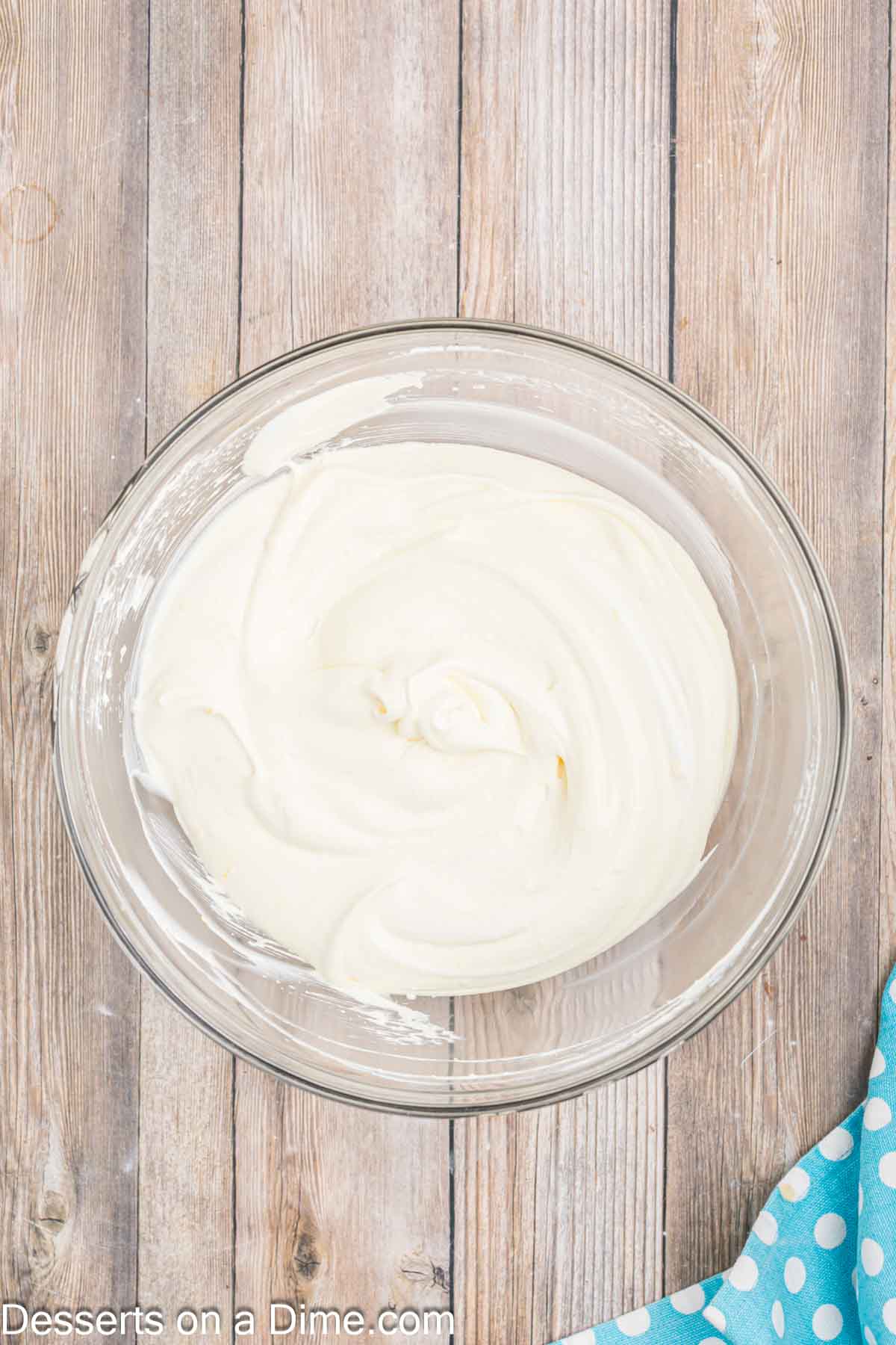 Frosting combined in a bowl.