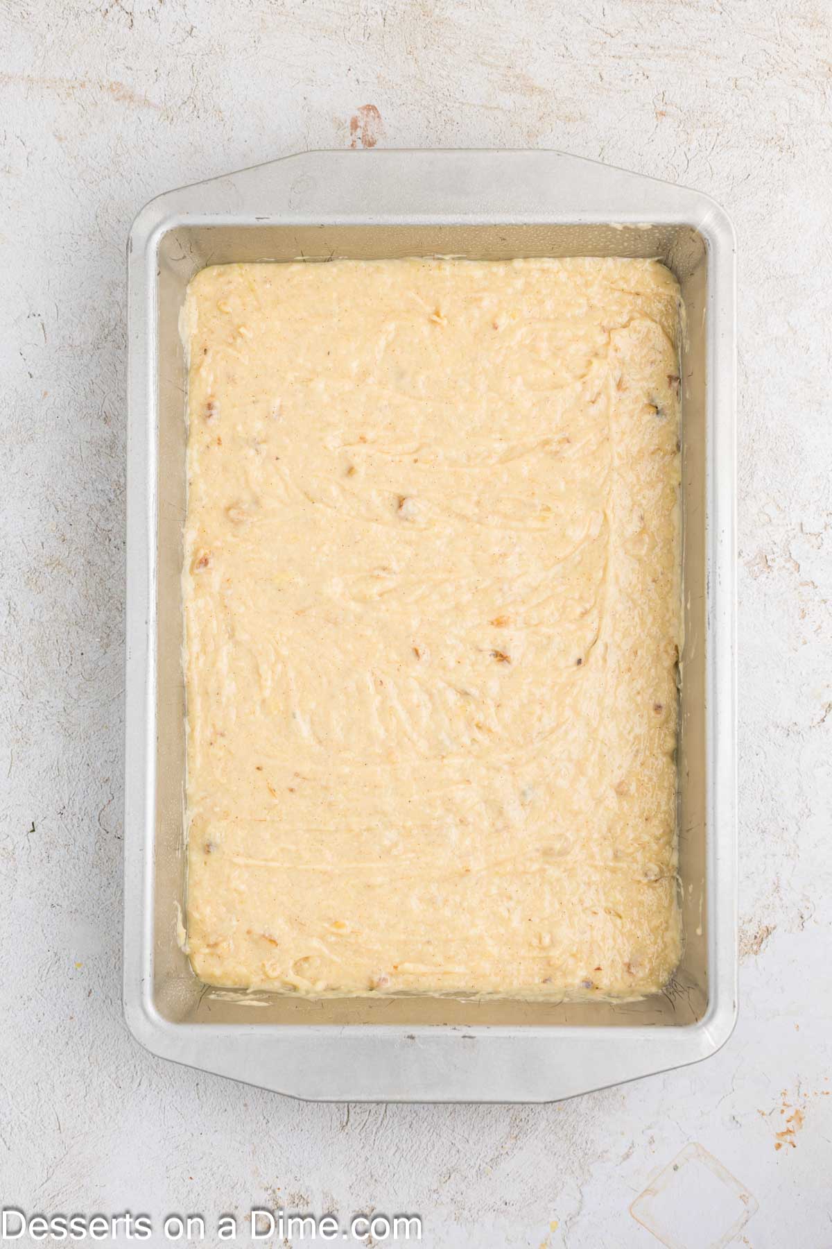 Batter spread into pan.