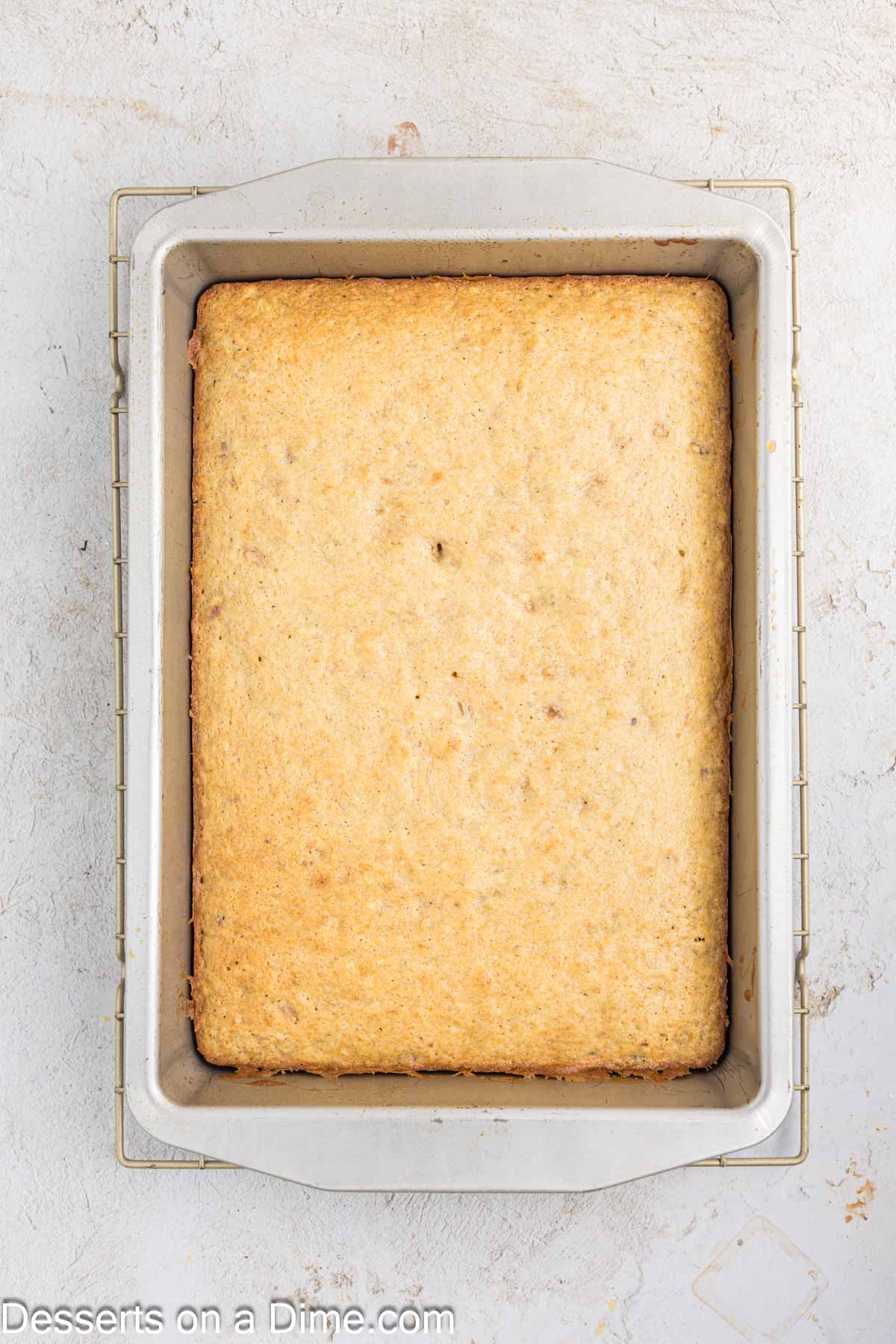 Banana bars baked and cooling in pan.