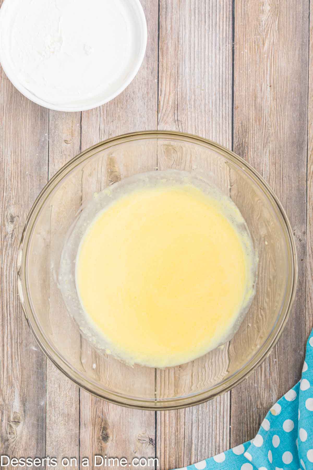 Cake batter combined in bowl.