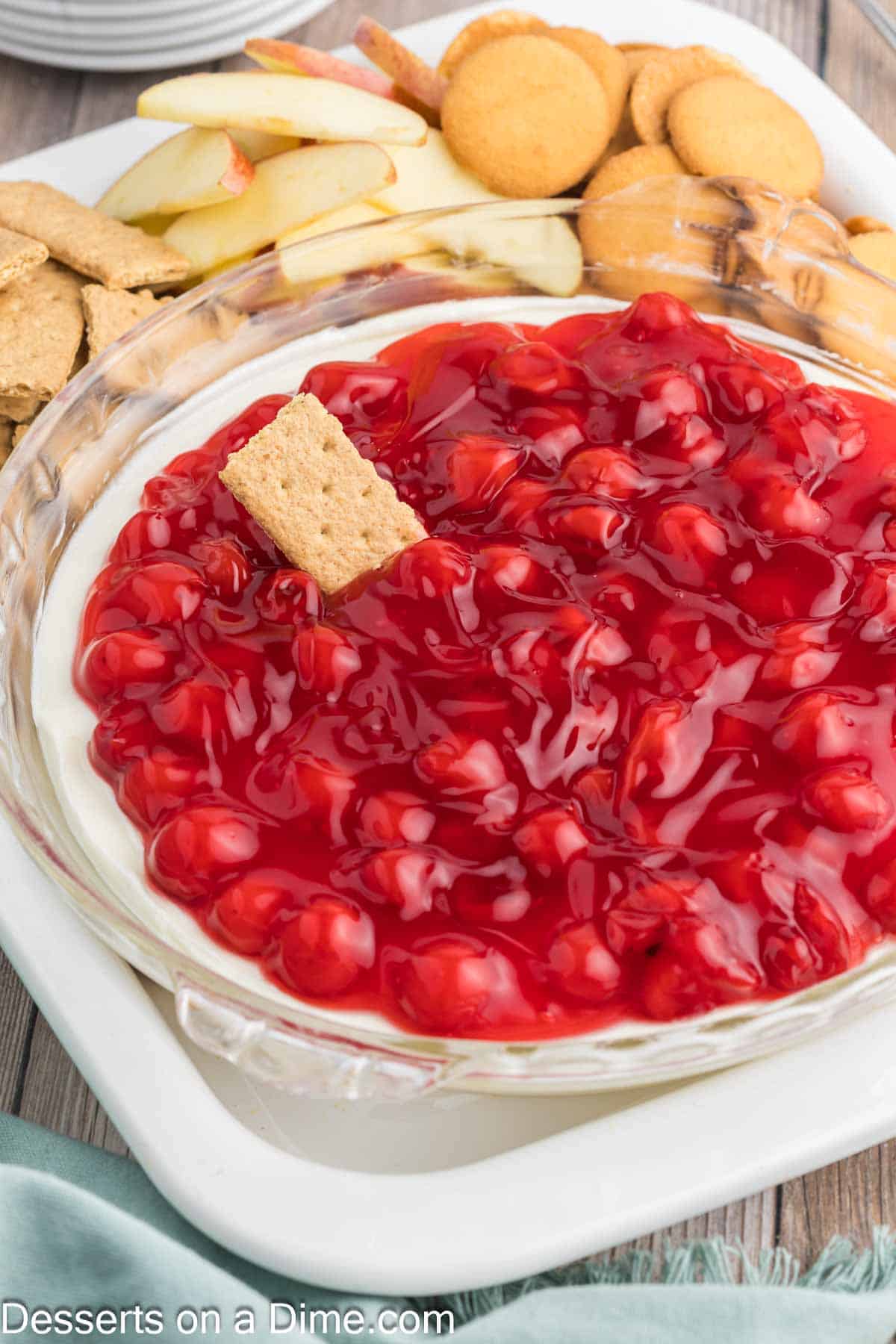 Cherry Pie Filling spread over cream cheese mixture.