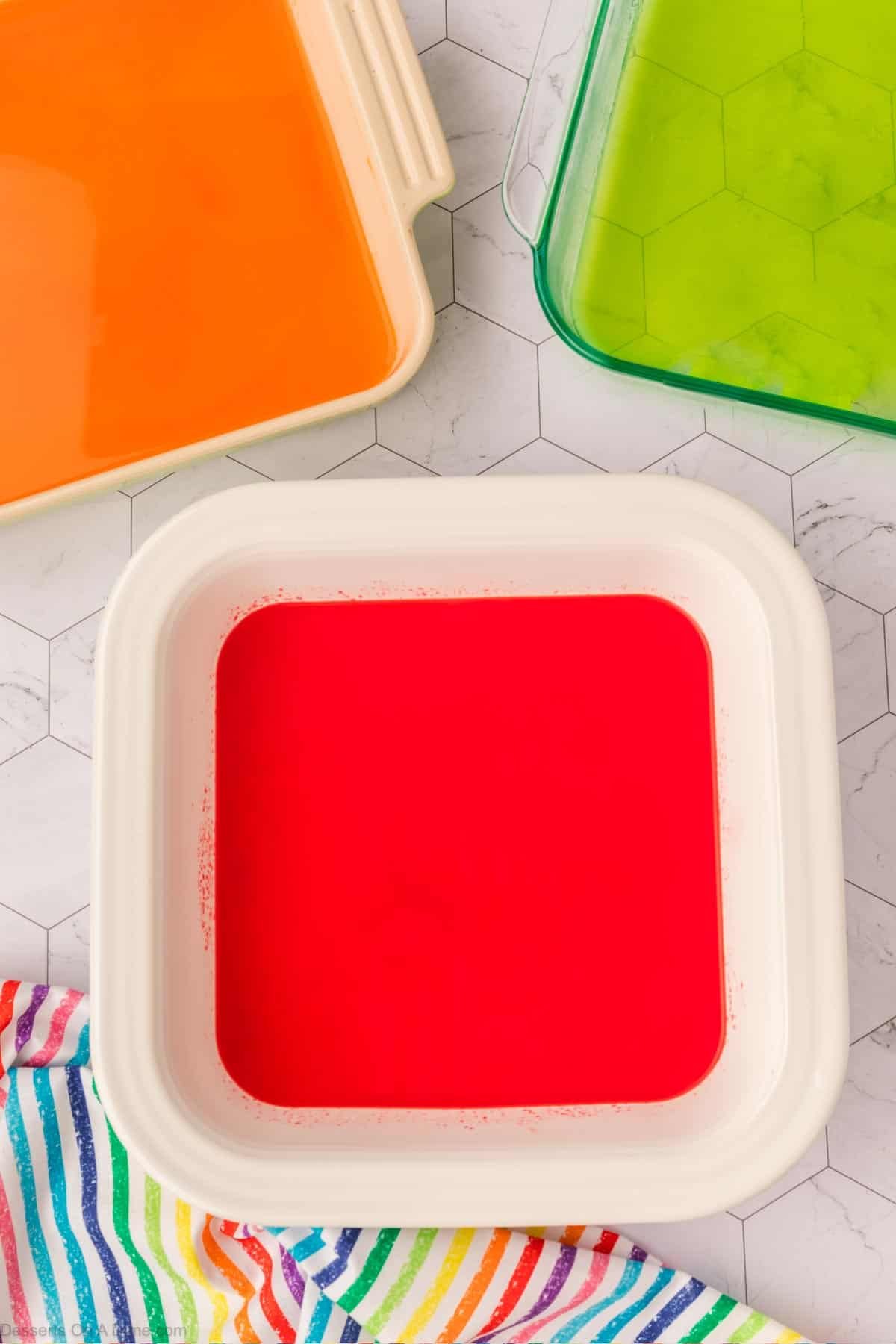 Jello in shallow container. 