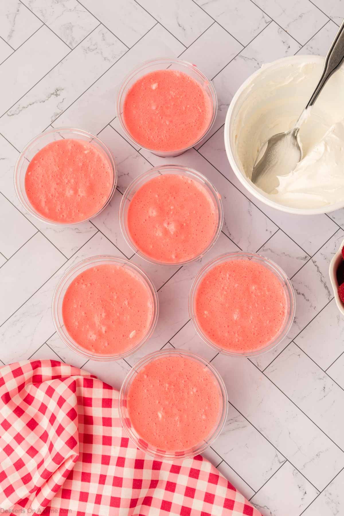 Mixture divided into cups.