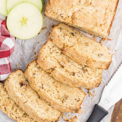 Apple bread sliced and ready to serve.