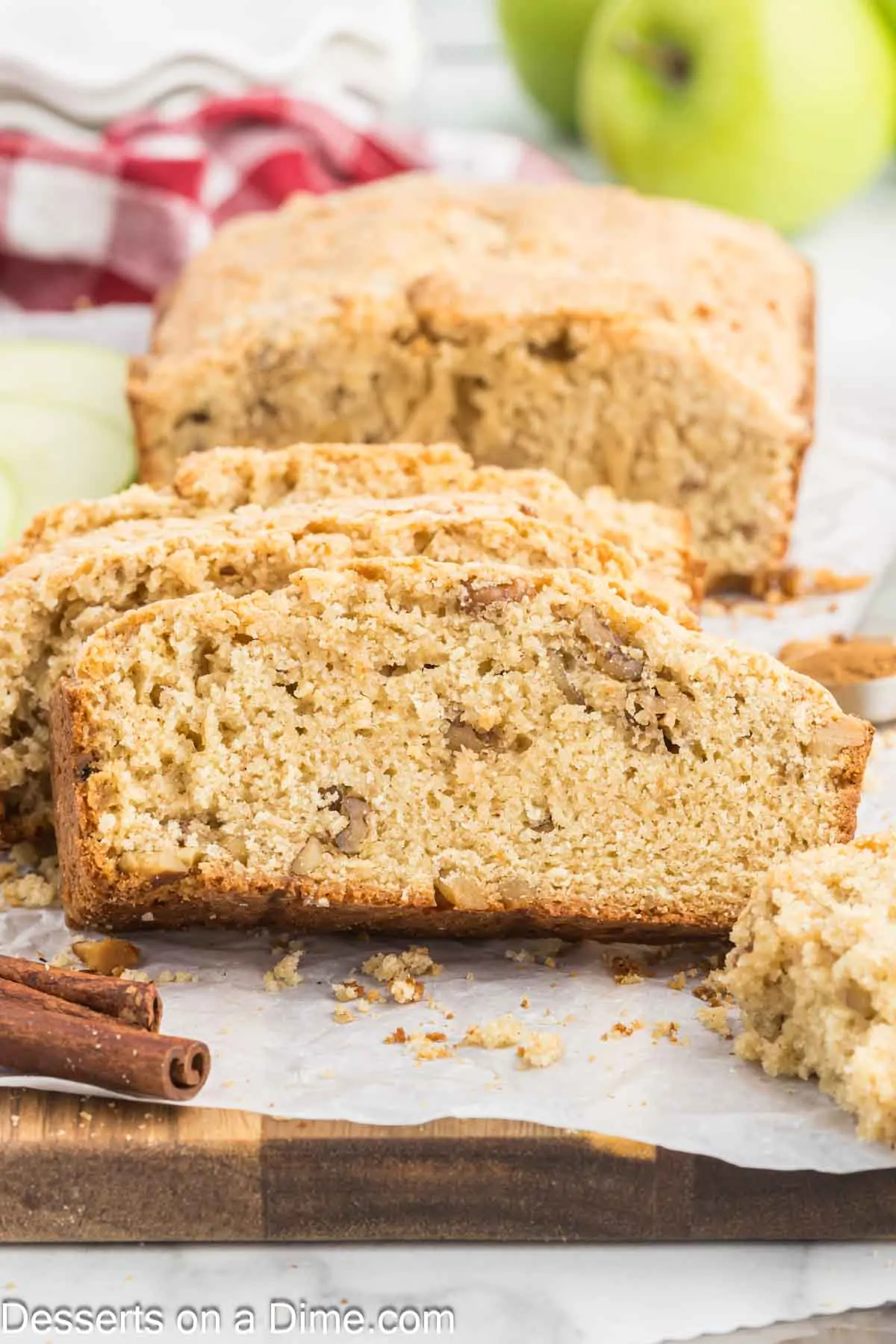 Apple bread sliced and ready to enjoy.